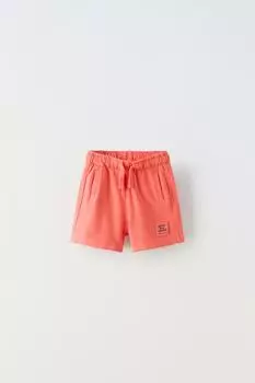 Плюшевые шорты-бермуды с этикеткой ZARA, светло-красный