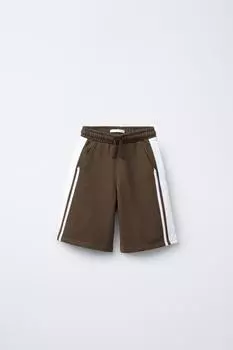 Плюшевые шорты-бермуды с боковыми полосками ZARA, коричневый