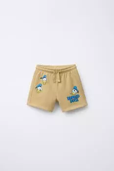 Плюшевые шорты-бермуды с принтом donald duck disney ZARA, бежевый