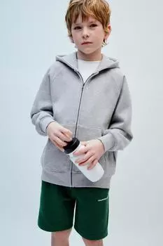 Плюшевые шорты-бермуды с рельефным текстом ZARA, зеленый