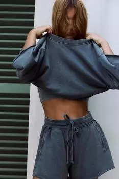Плюшевые шорты с эффектом ZARA, синий/индиго