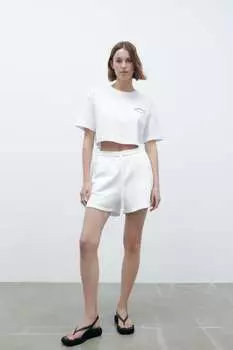 Плюшевые шорты с логотипом ZARA, белый