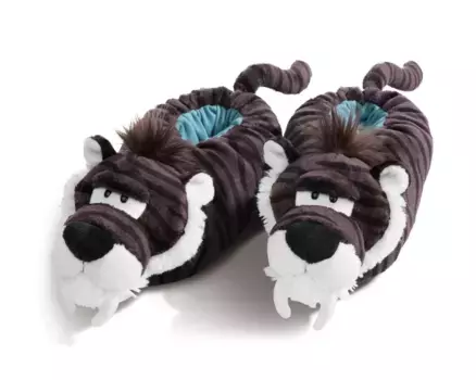 Плюшевые тапочки Nici "Саблезубый тигр" с тигровым узором, черный