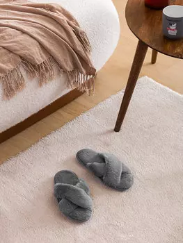 Плюшевые женские домашние тапочки с перекрестными ремешками LCW HOME, темно-серый