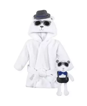 Плюшевый халат и набор игрушек для младенцев для мальчиков, красивый мишка, один размер Hudson Baby, белый