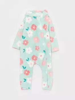 Плюшевый комбинезон для маленьких девочек с капюшоном и длинными рукавами LCW baby, аква-зеленый с принтом