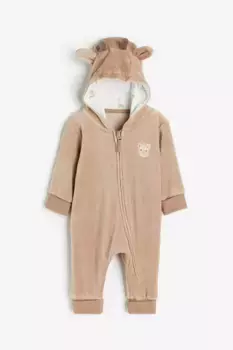 Плюшевый комбинезон с капюшоном H&M, бежевый