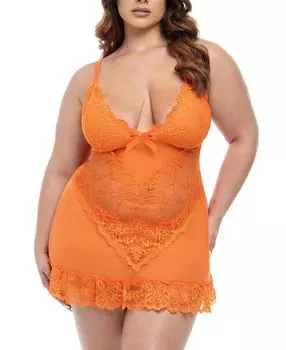Плюшевый кружевной боди-бабидол Valentine Soft Cup с бантами и стрингами Oh La La Cheri, оранжевый