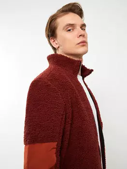 Плюшевый мужской спортивный кардиган с воротником-стойкой и длинными рукавами LCW Active