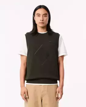 Плюшевый мужской жилет Lacoste, цвет Verde Militar
