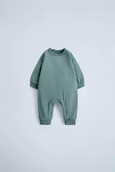Плюшевый однотонный комбинезон ZARA, зеленоватый