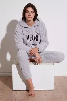 Плюшевый пижамный комплект с эластичной лентой и капюшоном 6094130 Lela, серый