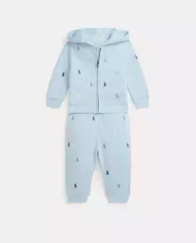 Плюшевый спортивный комплект для мальчика с вышитыми лошадками Polo Ralph Lauren, светло-голубой