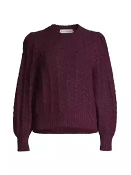 Плюшевый свитер с круглым вырезом из смеси альпаки и пуантами с пышными рукавами White + Warren, цвет black cherry