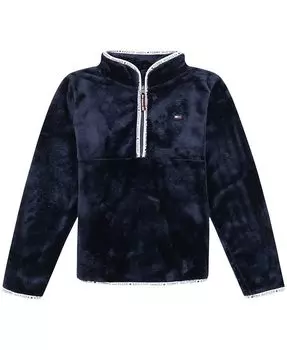 Плюшевый свитшот с молнией в четверть для больших девочек Tommy Hilfiger, синий