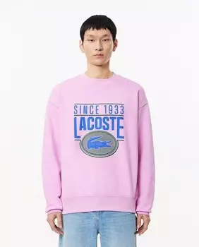 Плюшевый свитшот свободного кроя с принтом в стиле 80-х Lacoste, розовый