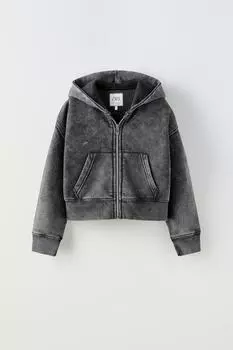Плюшовая куртка с капюшоном ZARA, антрацитовый серый