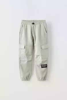 Плюшовые брюки парашют ZARA, серый