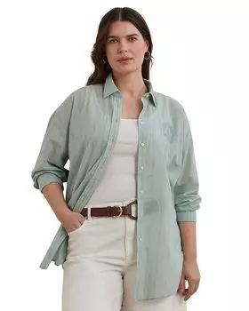 Плюсовая полосатая рубашка оверсайз из хлопкового вуаля Ralph Lauren, зеленый