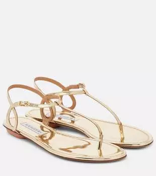 Почти голые блестящие кожаные сандалии-стринги Aquazzura, Soft Gold