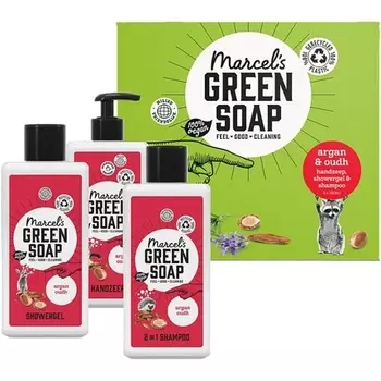 Подарочная коробка Мыло для рук «Аргана и уд» Шампунь-гель для душа 2-в-1 250 мл, Marcel'S Green Soap