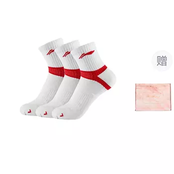 Подарочная коробка носков LiNing, унисекс, 3 пары, белые и красные
