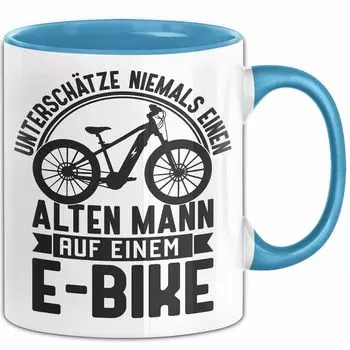 Подарочная кружка для электронного велосипеда с надписью «Электрический велосипед». Мужской велосипед: «Никогда не недооценивайте старика на электронном велосипеде» (синий) Trendation