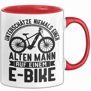 Подарочная кружка для электронного велосипеда с надписью «Электрический велосипед». Мужской велосипед: «Никогда не недооценивайте старика на электронном велосипеде» (красный) Trendation