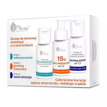Подарочный набор Ava PHT для домашнего пилинга Препарат обезжиривающий, 50мл + Миндальная кислота 15%, 50мл + Нейтрализатор 50мл