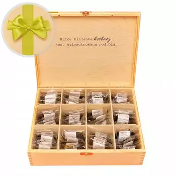 Подарочный набор чайной коробки из 48 сортов листового чая в деревянной коробке. Winoszarnia