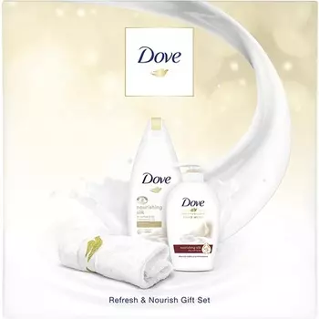 Подарочный набор Dove Nourishing Silk с кремом для душа, мылом для рук и полотенцем Dove — набор для ухода за кожей для женщин, Unilever