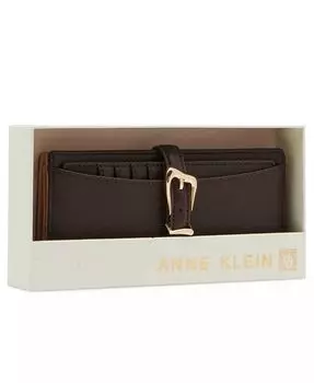 Подарочный набор из 2 предметов со скульптурным кошельком с пряжкой и съемным органайзером для карточек Anne Klein, коричневый