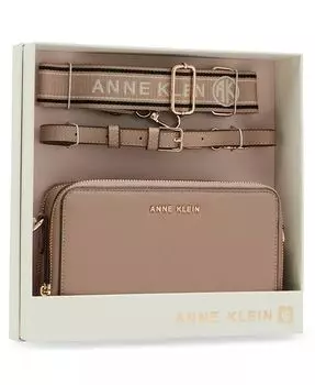 Подарочный набор из трех предметов с двойной молнией и камерой через плечо Anne Klein, коричневый