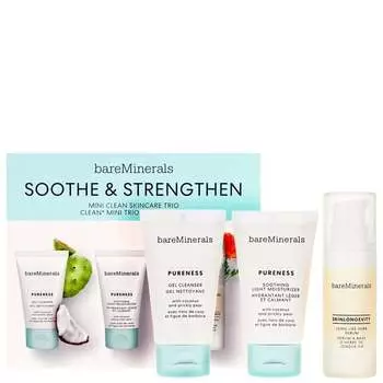 Подарочный набор косметики по уходу за кожей, 3 шт. bareMinerals, Soothe & Strengthen Mini Clean Skincare Trio