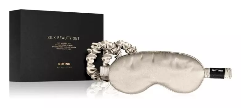 Подарочный набор кремовых оттенков Notino Silk Collection Sleeping mask & Scrunchies Set