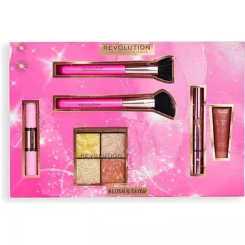 Подарочный набор Makeup Revolution Blush & Glow, жидкие румяна и хайлайтеры, 2 кисточки в комплекте