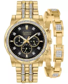 Подарочный набор мужских часов-браслета с кристаллами 46 мм American Exchange