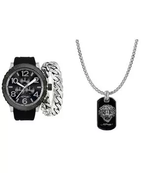 Подарочный набор мужских часов с матовым черным силиконовым ремешком диаметром 46 мм Ed Hardy