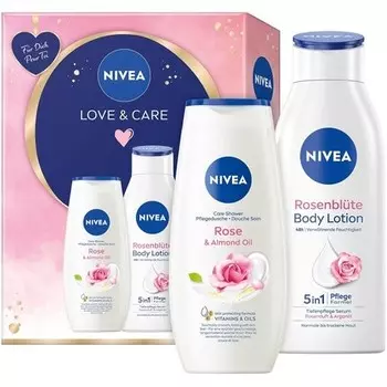 Подарочный набор NIVEA Love & Care с увлажняющими средствами по уходу Подарочная коробка с лосьоном для душа Care Shower and Rose Petal Body Lotion 650 мл