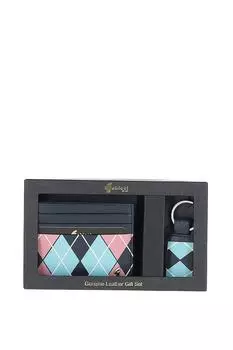 Подарочный набор: визитница и брелок для ключей из натуральной кожи '302' GABICCI, темно-синий