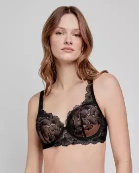 Поддерживающий бюстгальтер на косточках с поролоном из кружевной ткани с цветочной вышивкой Gisela, черный