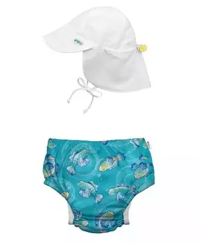 Подгузник для плавания на кнопках и шапочка с клапаном для мальчиков и девочек UPF 50, набор из 2 предметов Green Sprouts, мультиколор