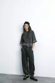 Подходящая футболка с оборками ZARA, цвет Light grey