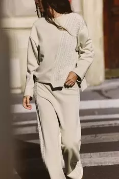 Подходящие брюки из плотной трикотажной ткани ZARA, песочный