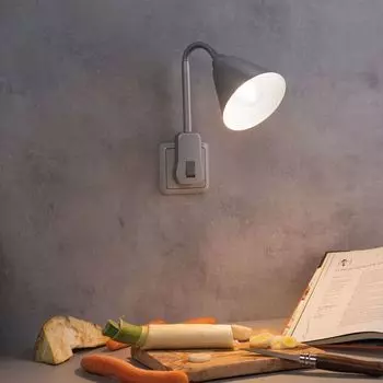 Подключаемый светильник Paulmann Junus с гибким кронштейном E14 серый, тумблер на свет