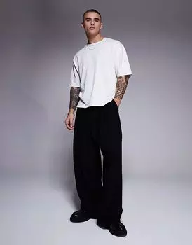 Подковообразные элегантные брюки с поясом черного цвета ASOS DESIGN