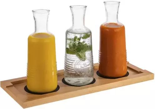 Поднос APS, (4 шт.), со вставками из искусственной кожи для ниш, для графинов 19х47 см, светло-коричневый