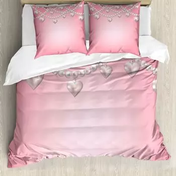 Пододеяльник ABAKUHAUS Pearls, колье с жемчугом в виде сердца, защита от клещей, подходит для аллергиков с наволочками, 200 см x 200 см - 80 x 80 см, бежево-розовый