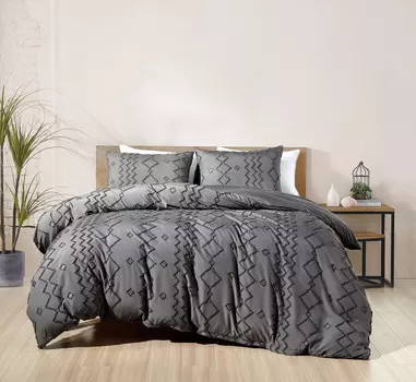 Пододеяльник Bibb Home 2000 Count с тафтингом (3 предмета), цвет Gray