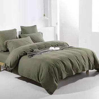 Пододеяльник из хлопка темно-зеленого цвета с каменной стиркой и кокосовой пуговицей Постельные принадлежности в стиле бохо Эксклюзивный пододеяльник из 100% хлопка Uo Bedding Полноразмерный пододеяльник (размер больше 114X118) Generic, Dark Mos...